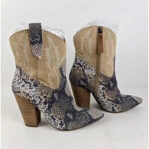 Dingo CALICO Women’s 7.5M Snake Print Blue Leather Side Zip Western Boots Heels